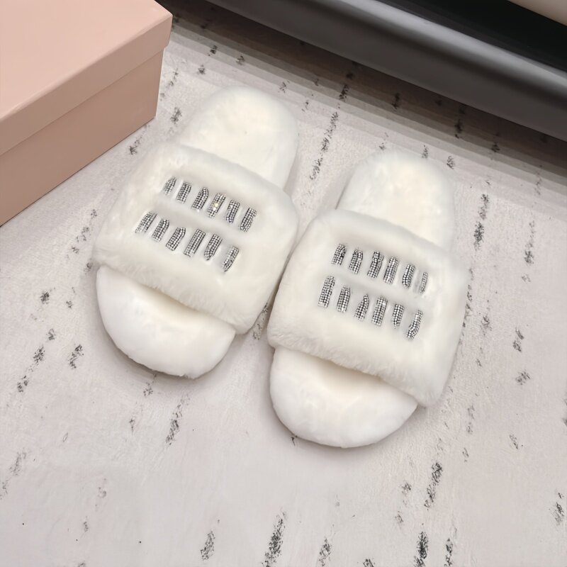 维多娜羊毛厚底防滑保暖一字拖