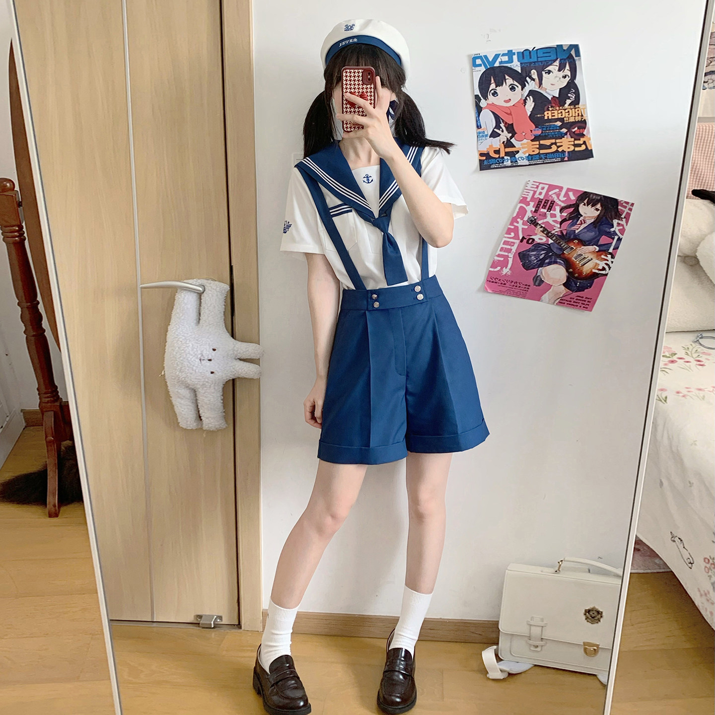 樱花家族jk制服【蔚蓝誓约】校供感背带短西裤水手服短袖夏服套装