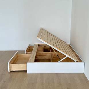 简约小户型实木榻榻米储物床侧开气压高箱落地1.2米1.5米儿童床