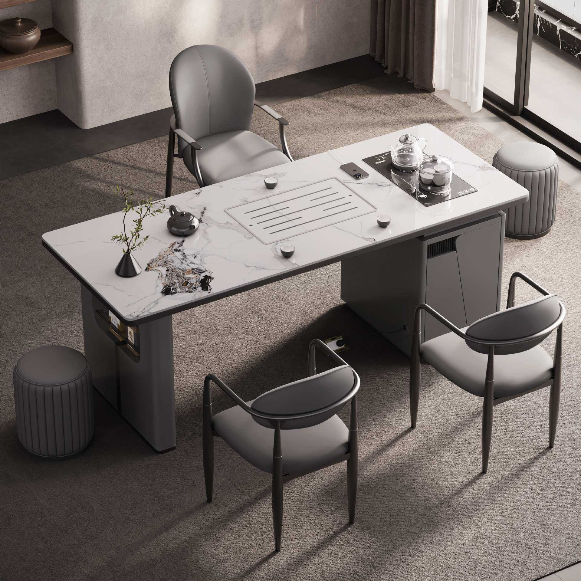 意式风岩板茶桌现代简约轻奢茶台客厅家用办公室泡茶桌椅组合一体,3C数码配件,USB灯,淘宝优惠券,粉丝福利购,淘宝优惠卷