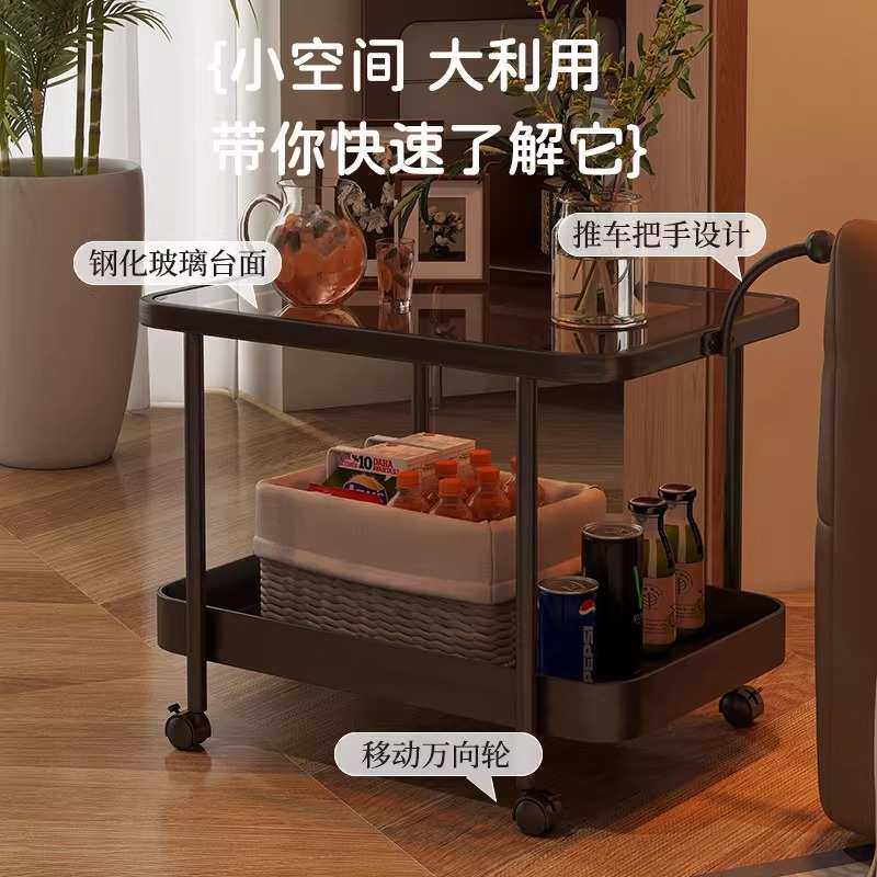 边几可移动沙发边角玻璃茶几带轮简约小推车小桌子卧室床头置物架