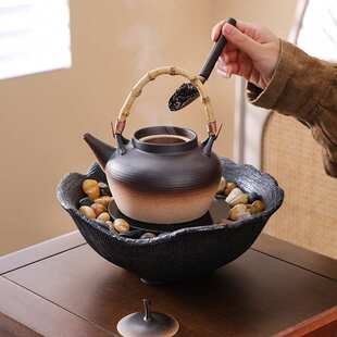 围炉电陶炉单壶陶壶煮茶壶泡茶提梁户外炭炉砂铫跳盖明火烧水茶壶