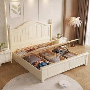 美式白色实木床双人1.8x2米现代简约1.5m奶油风1.2米田园儿童房