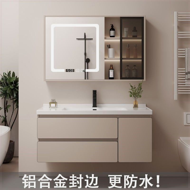 铝封边65cm卫生间洗漱台75/85/95/105/115陶瓷一体浴室柜洗手盆