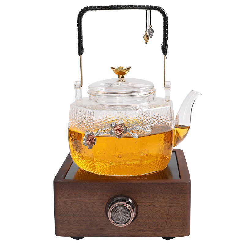 黑胡桃木电陶炉煮茶器大容量玻璃烧水壶蒸煮茶壶小型电热茶炉套装
