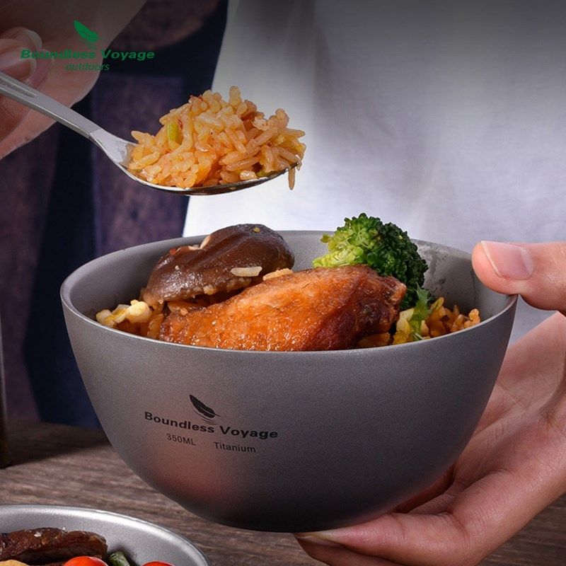 必唯纯钛钛碗饭碗双层碗户外野营防烫餐具饭盒便携露营野炊用品