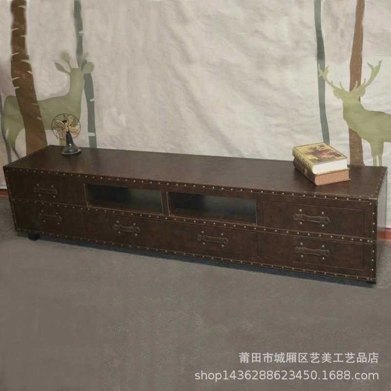 美式乡村简易茶几电视柜组合简约现代客厅田园做旧家用复古电视柜