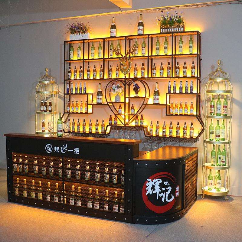 铁艺复古简约酒吧餐厅吧台桌工业风收银台壁挂展示架柜红酒架吧台