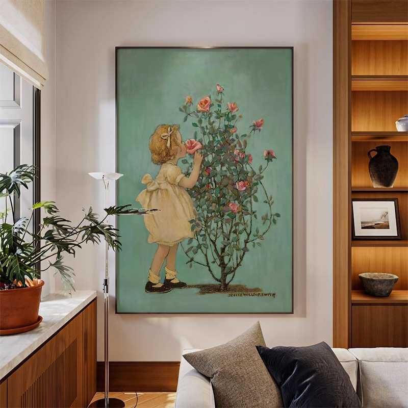 玫瑰女孩小众轻奢现代客厅装饰画卧室床头挂画梳妆台艺术画玄关画