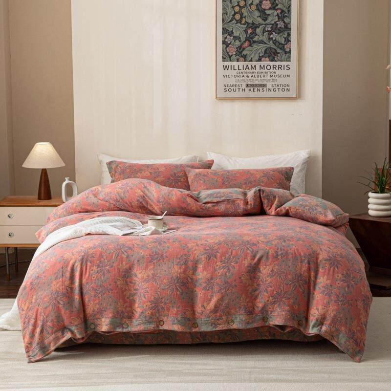 叶清-A类母婴级全棉色织双层纱四件套纯棉提花被套1.8m床家居套