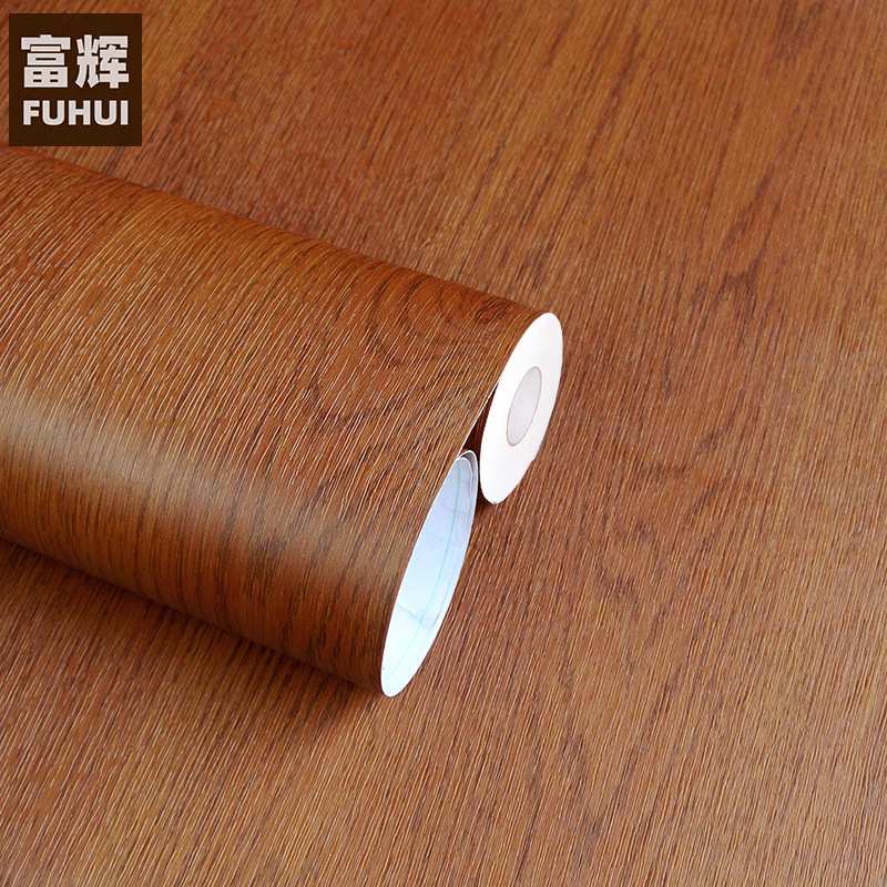 木纹贴纸防水壁纸自粘墙纸家具柜子桌面翻新贴纸中式棕色木纹50米
