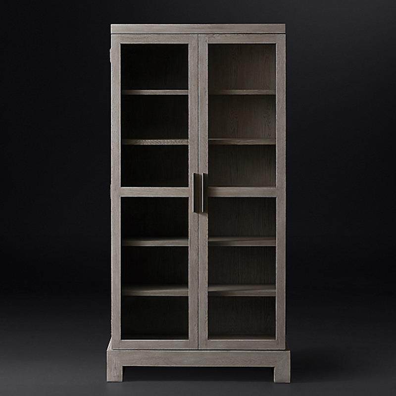 美式乡村实木办公书柜法式别墅客厅复古储物柜餐边柜橡木做旧书柜