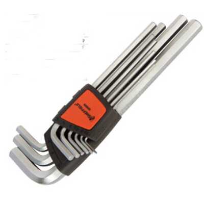 钢盾S050008 9件套公制加长六边形平头内六角扳手1.5-10mm镀铬棱