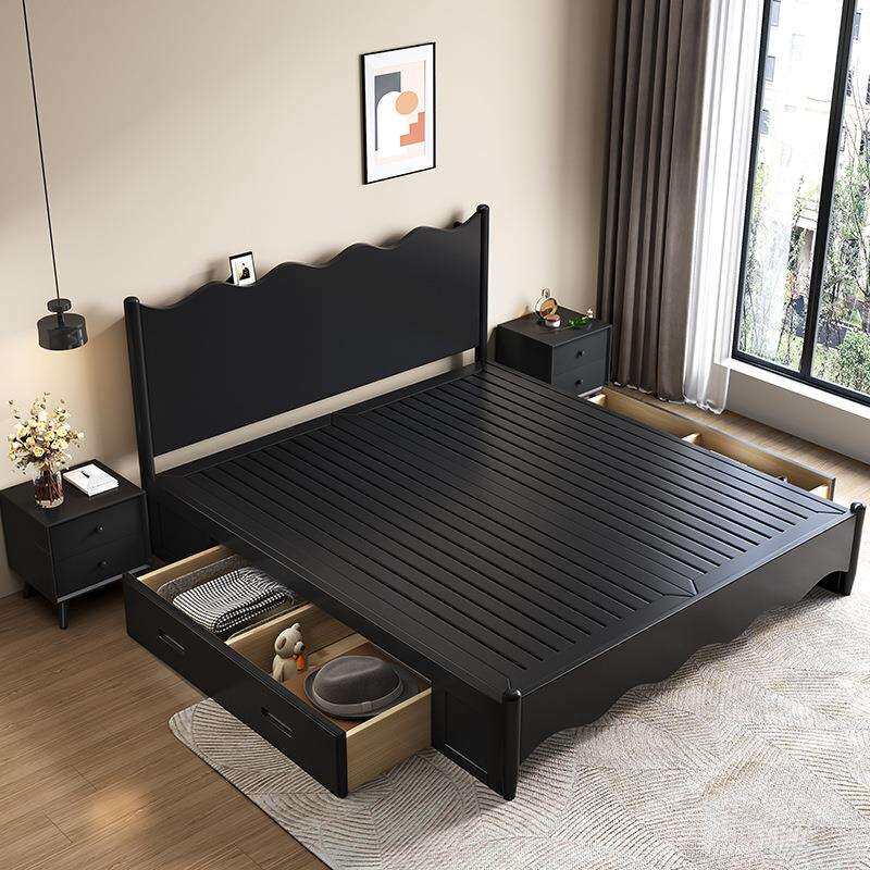 北欧全实木床现代简约黑色床法式复古1.8m双人主卧大床1.5m单