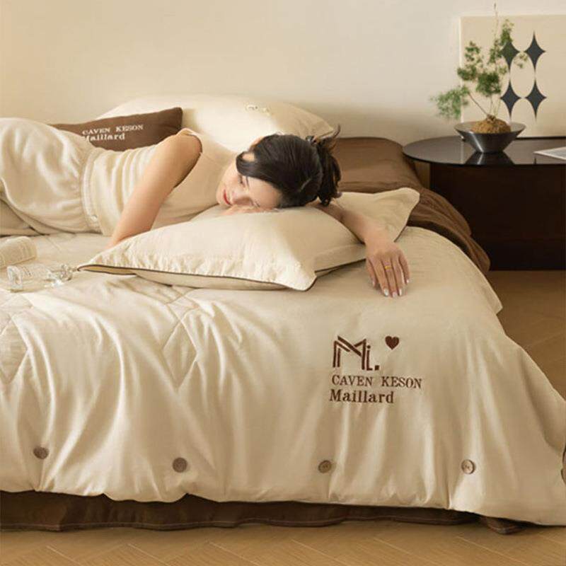 爆品夏凉被水洗云朵绵四件套奢美刺绣美拉德风夏被四件套床笠