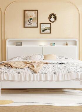 北欧白色实木床现代简约单双人奶油风经济小户型储物床厂家直销