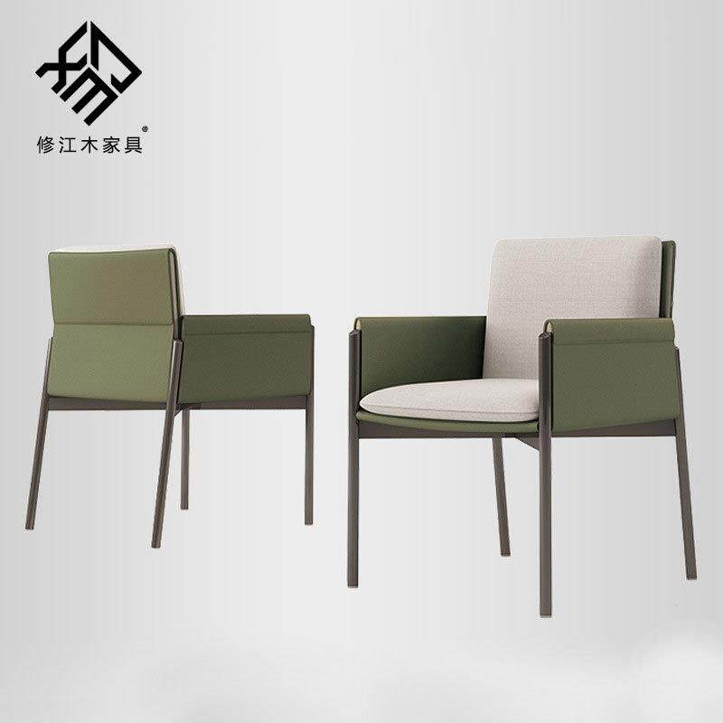 意式轻奢极简餐椅北欧单人沙发酒店设计师家具皮革接待洽谈椅餐厅