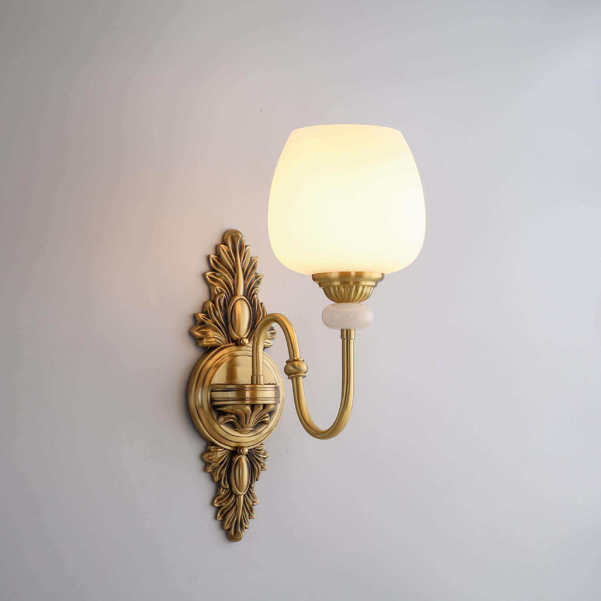 美式复古客厅壁灯卧室床头墙灯欧式楼梯全铜法式高端黑色墙壁铜灯