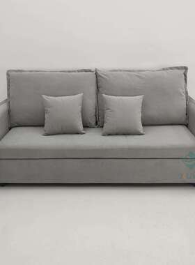 浅灰色可全拆水洗实木折叠小户型公寓直排科技绒布艺功能沙发床