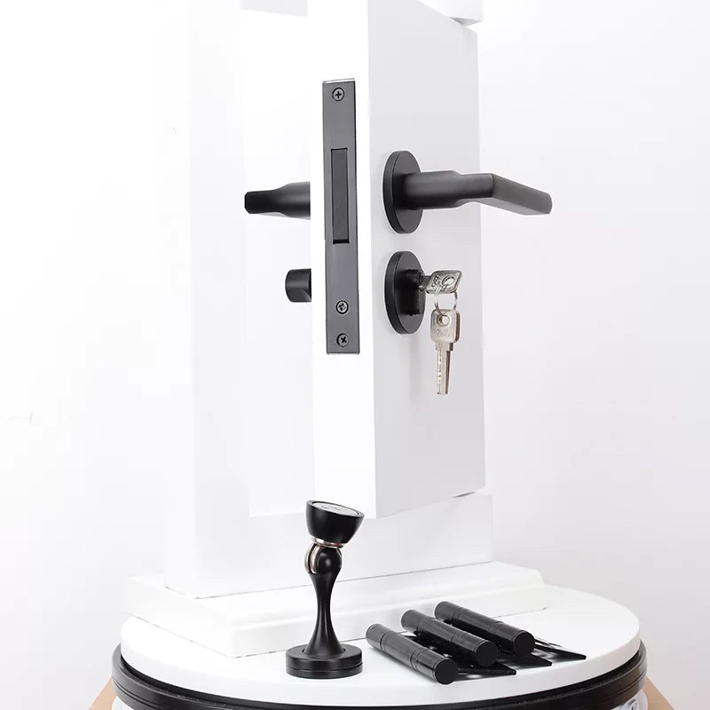 简约现代门锁欧式三件套室内卧室房门锁实木门静音门锁黑色分体锁