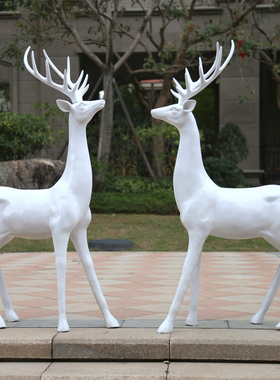 抽象鹿室内商场玻璃钢树脂梅花鹿雕塑园林景观装饰婚庆白色鹿摆件