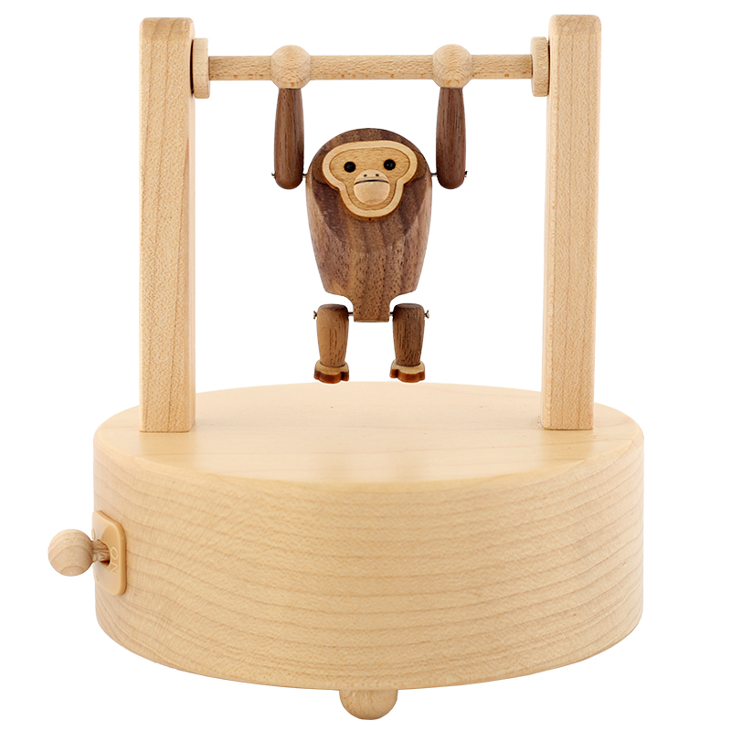 Jeancard音乐盒八音盒女生木质翻滚单杠猴子男女孩儿童生日礼物