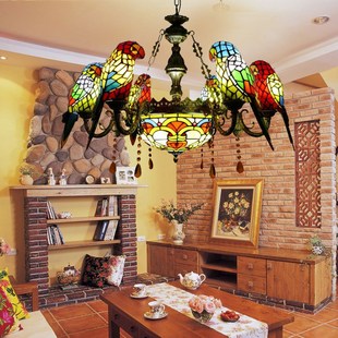 欧式 仿古田园餐客厅灯酒吧别墅双层鹦鹉灯艺术新奇特琉璃饭店吊灯