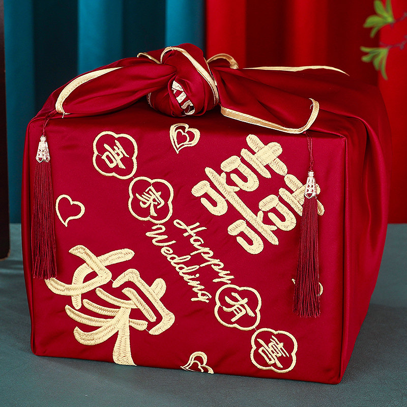结婚包袱皮大号一对红包袱新娘陪嫁喜盆包裹布包袱布婚庆用品大全