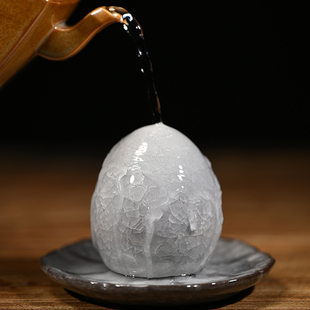 高端复古茶具创意黑冰蛋蛋茶宠铁胎冰裂釉茶玩遇水可化冰盖托盖置