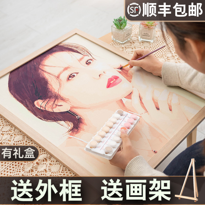 【定制】数字油画diy填充油彩手工绘画画涂色上照片人物图像礼物