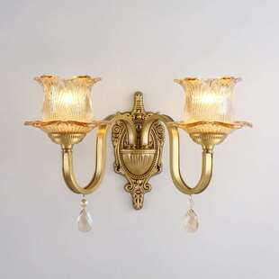 中山灯具厂直销新款欧式全铜壁灯美式客厅壁灯单双头卧室床头灯