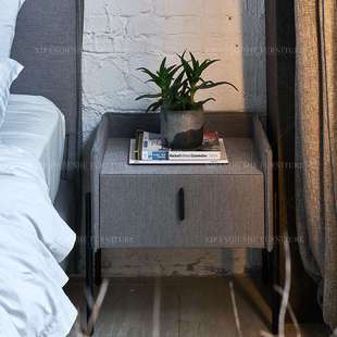 意式极简布艺床头柜轻奢碳素不锈钢床边收纳储物北欧卧室边几随床