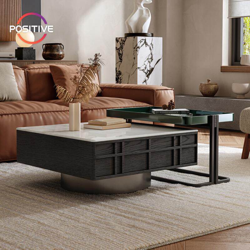 意式极简微晶石茶几客厅家用小户型轻奢高端设计师储物正方形茶几