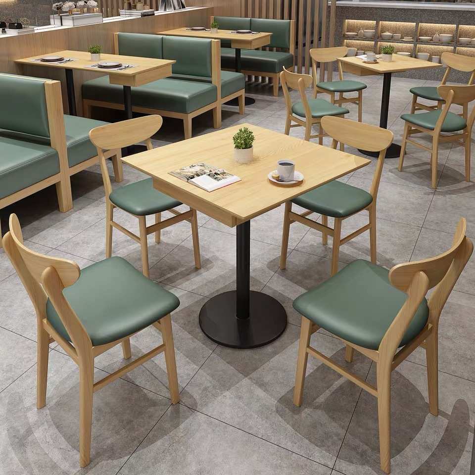 卡座沙发饭店咖啡厅桌椅餐厅餐桌组合面馆商用奶茶店实木坐垫