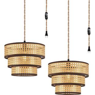 餐厅吊灯波西米亚风藤编北欧简约美式亚马逊新款卧室吧台中山灯具