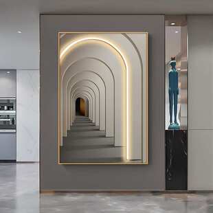 led灯画入户玄关装饰画简约竖版客厅走廊落地壁画空间延伸感挂画