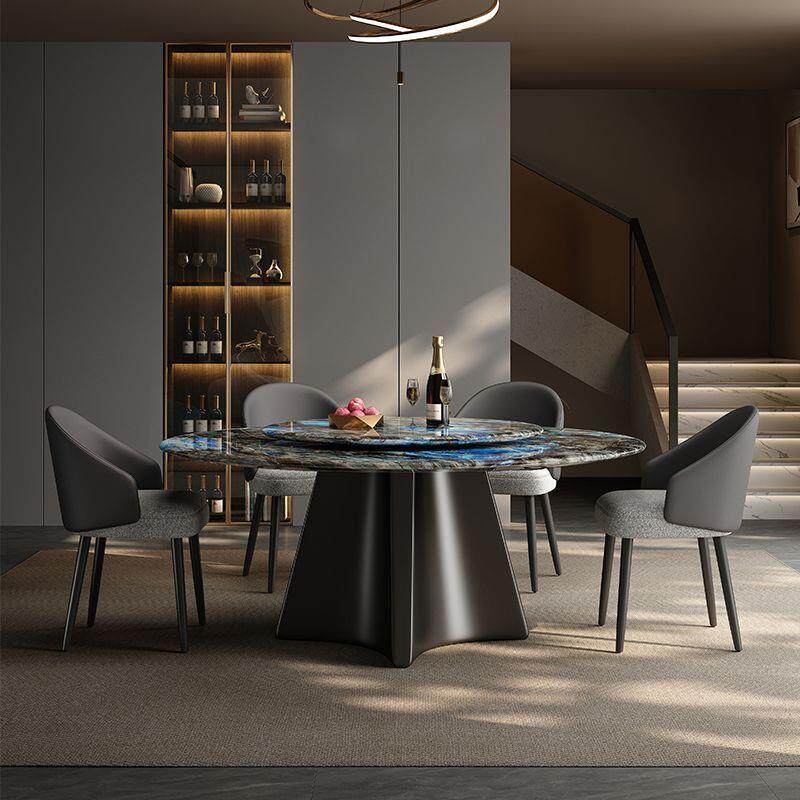 意式超晶石餐桌椅组合家用高级餐桌轻奢酒店饭店微晶石家用带转盘