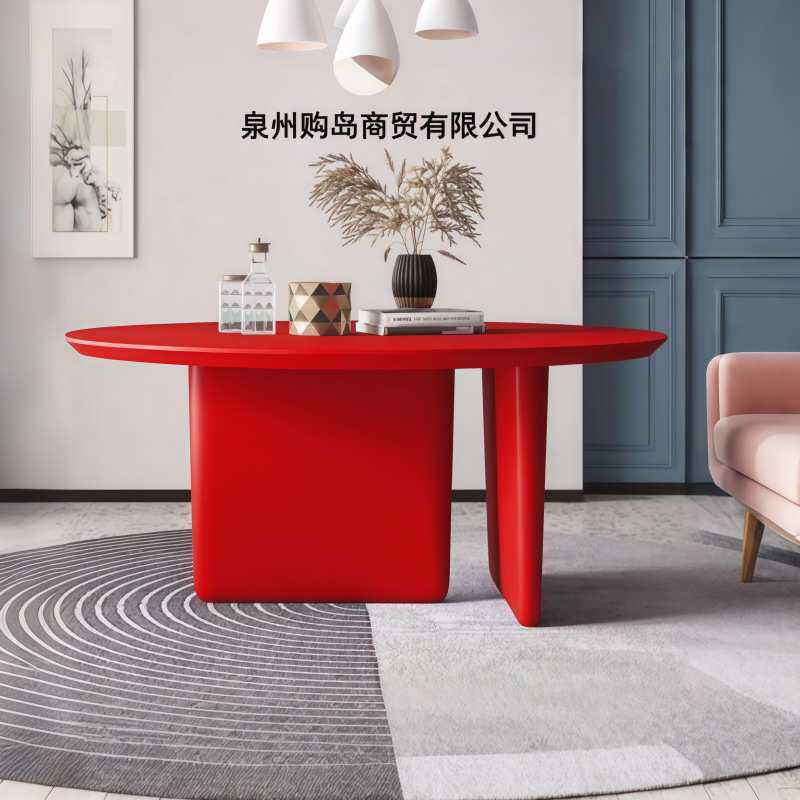 北欧烤漆圆餐桌简约现代长方形书桌家用办公桌实木洽谈桌咖啡桌