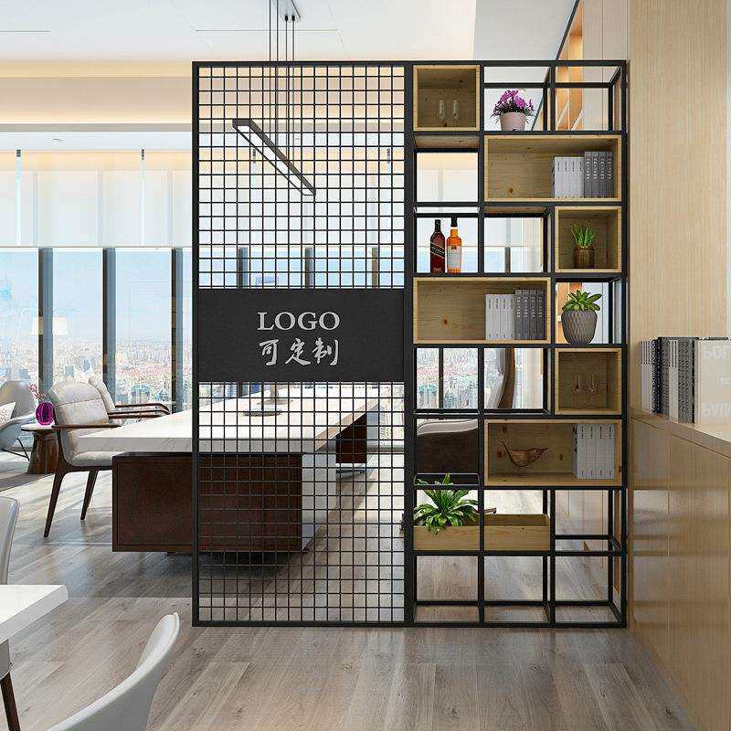 铁艺隔断置物架办公室创意书架客厅餐厅工业风铁网装饰屏风展示架