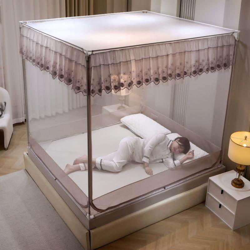 CB#新款绣花U型床笠坐床拉链式外穿杆三开门1.5m1.8m烤漆家用蚊帐
