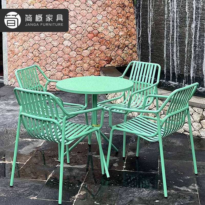 户外露台金属桌椅网红民宿阳台椅奶茶咖啡店外摆桌椅别墅花园椅