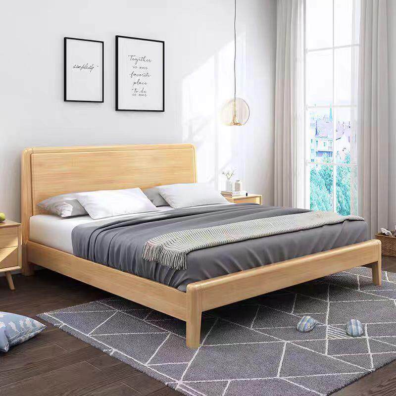 北欧原木实木床1.2米单人小户型1.5m现代简约1.8米原木家具