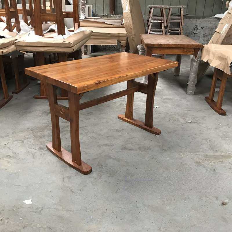 餐桌火锅快餐桌椅组合碳化火烧实木家具饭店桌子餐饮大排档弯面