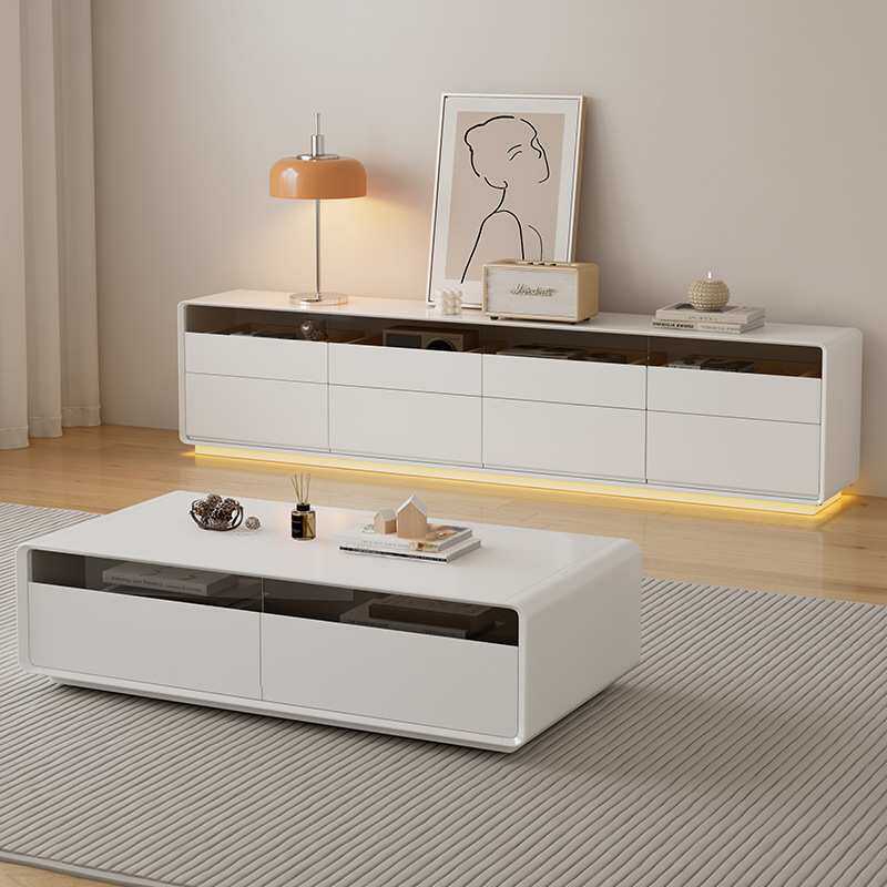 纯实木高款落地电视柜茶几组合2025新款现代简约客厅家用储物柜新