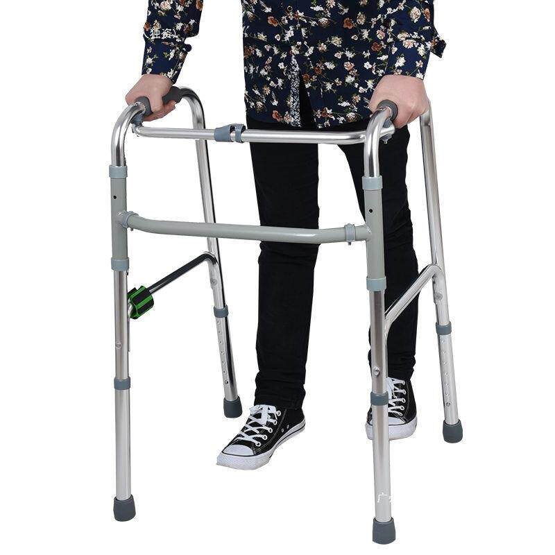 老年助行器助步器不锈钢双轮老人可折叠成人学步车四脚拐杖防滑