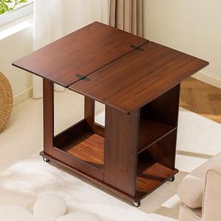 北欧风实木折叠可移动茶几边几长方形棋牌桌小户型餐桌电脑桌推车