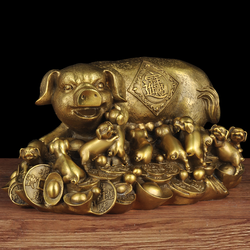 铜猪摆件招财母猪工艺品家居客厅玄关总经理办公室老板桌商务礼品