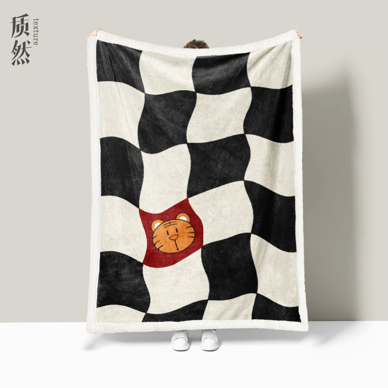 棋盘本命虎双层毛毯四季空调盖毯学生午睡毯子宿舍网红定制毛毯