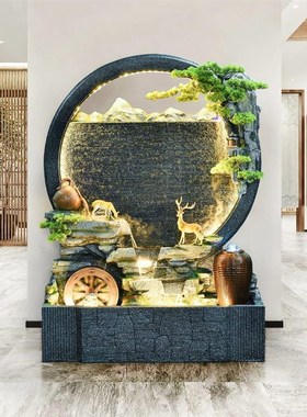 开业假山喷泉室内客厅落地摆件风水轮水幕墙流水屏风送礼景观