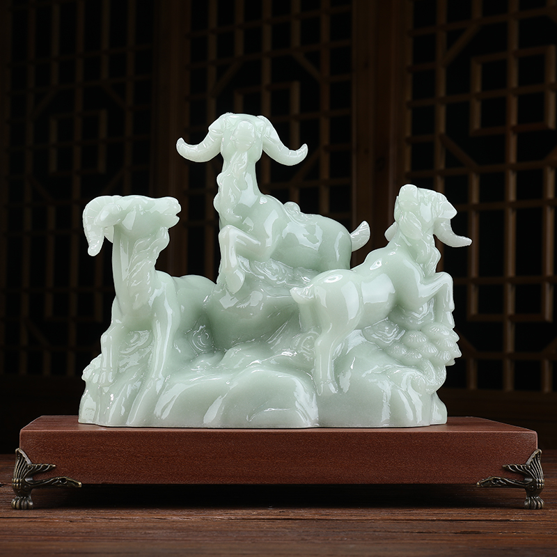 玉石三羊开泰生肖羊摆件三阳开泰招财高档家居客厅酒柜装饰工艺品